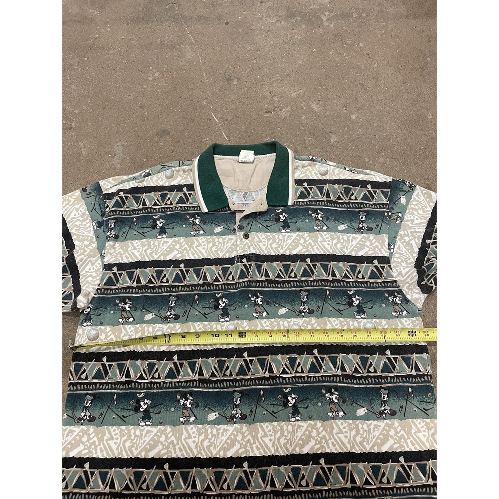 Vintage Disney Mickey Mouse Golf Polo Shirt Mens 2XL Green‎ Allover Print 90s - Picture 15 of 16